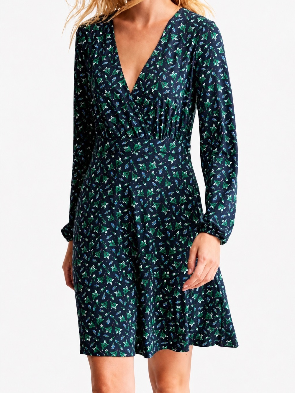 Boden navy/green leaf print dress, 6P